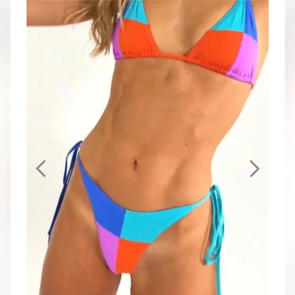NWT OneOne Swimwear Bikini SET Ariel Bilbao Print Triangle NEW Multicolor Cute - Picture 9 of 9
